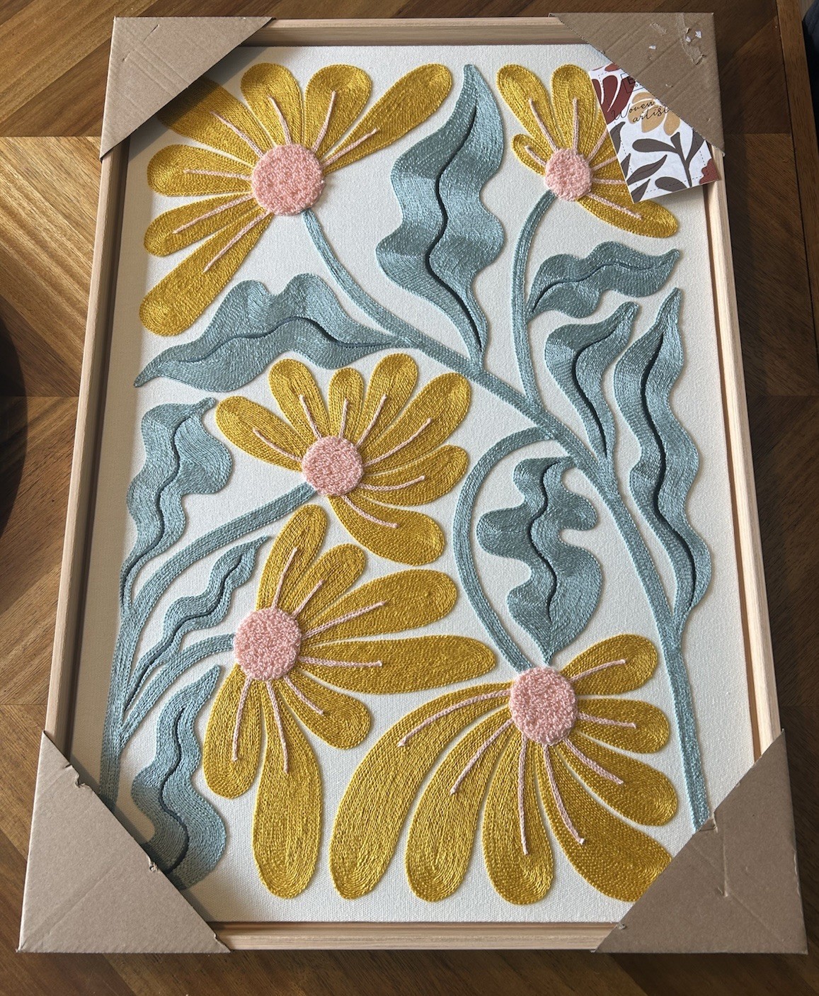 BP Home Woven Embroidered Textile Wall Art Flowers 18”x 26” New