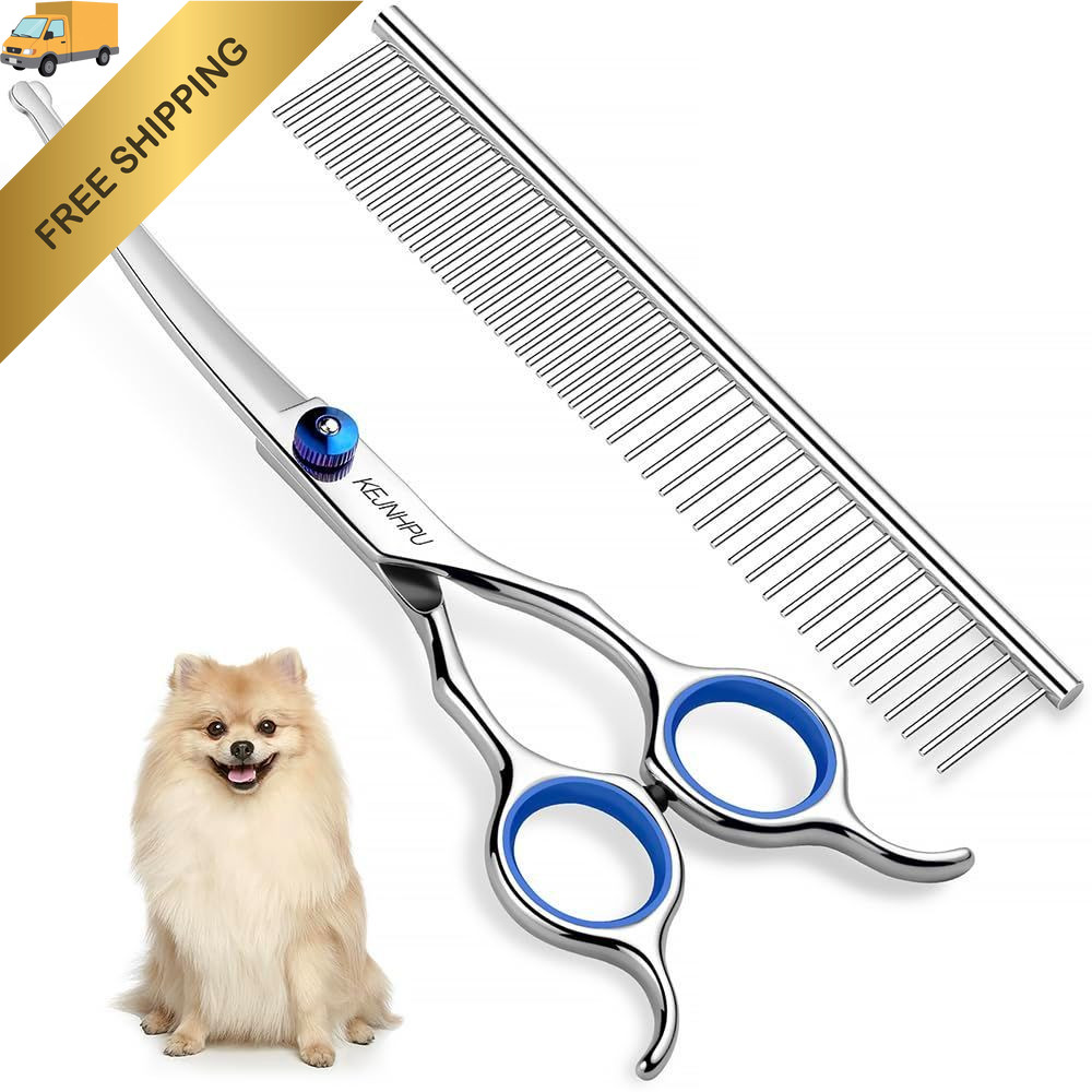 KEJNHPU Professional Dog Grooming Kit 6.8 Inches, Curved Blue 