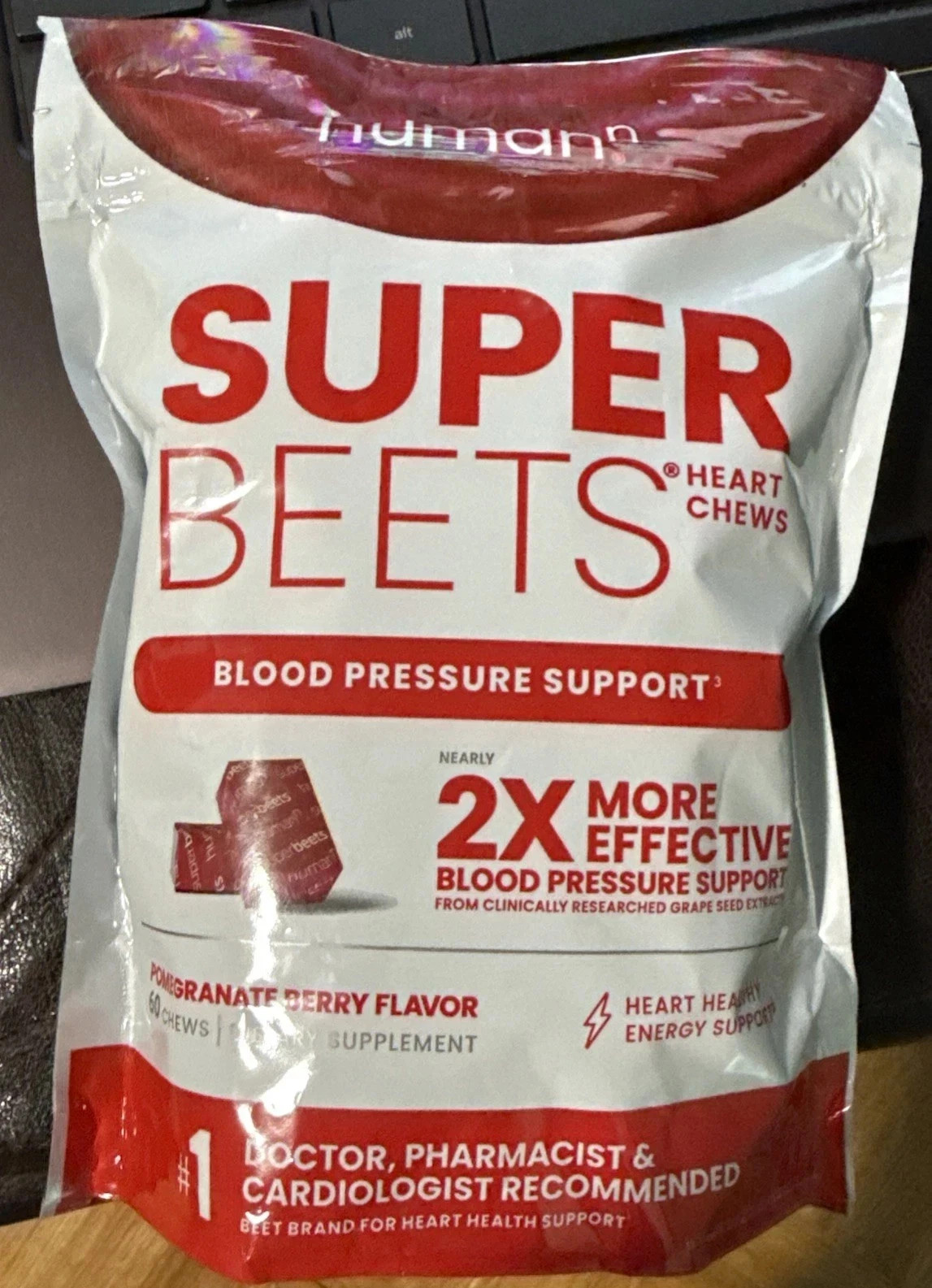 HumanN - SUPER BEETS Heart Chews, Pomegranate, 60 Count, New & Sealed-FREE SHIP