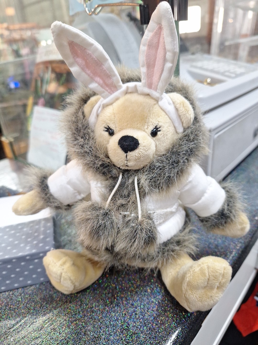 Bath & Body Works Teddy Bear With Bunny Ears with Puffer with Faux Fur Plush