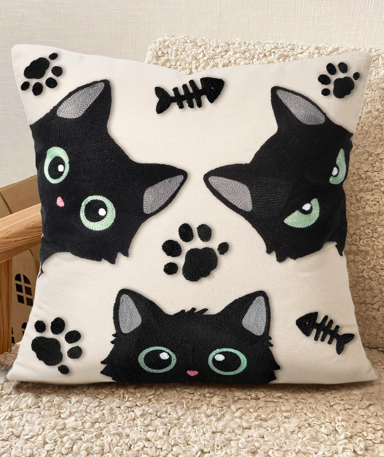 Embroidered Throw Pillow Cover 18x18 Inch - Spring Summer Boho Decorative Pillow