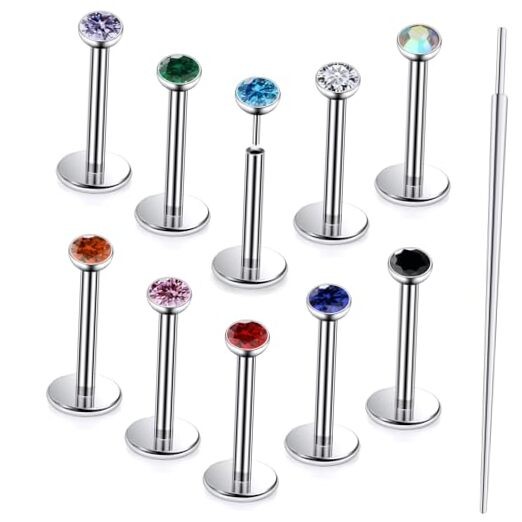 20G 18G 16G Astm F136 Titanium Threadless Flat Back 18G-8MM Bar-CZ 2MM Silver