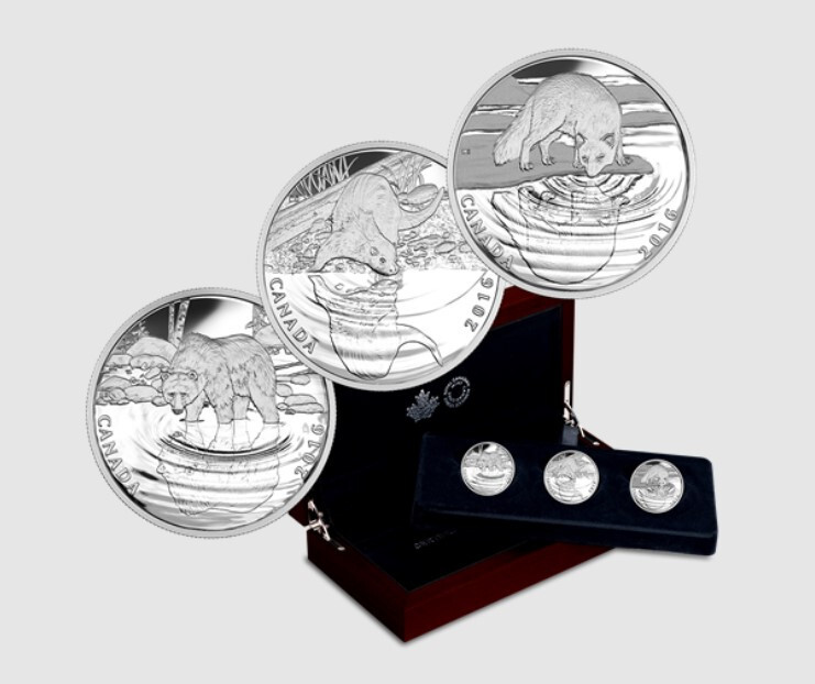 2016 Fine Silver 1/2oz Canada $10 3-Coin Set Reflections Of Wildlife NB