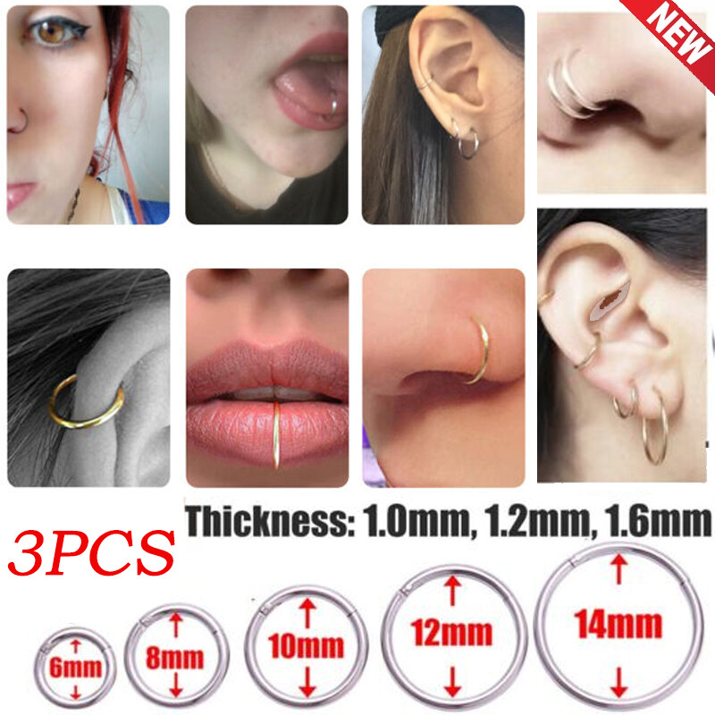 3PCS Titanium Nose Ring Lip Rings Helix Tragus Lobe Ear Piercing Ring Steel Ho L