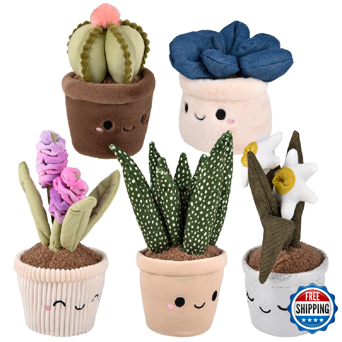 Rhode Island Novelty Plush Succulent Assortment - 6 Ct - Cute & Cuddly!