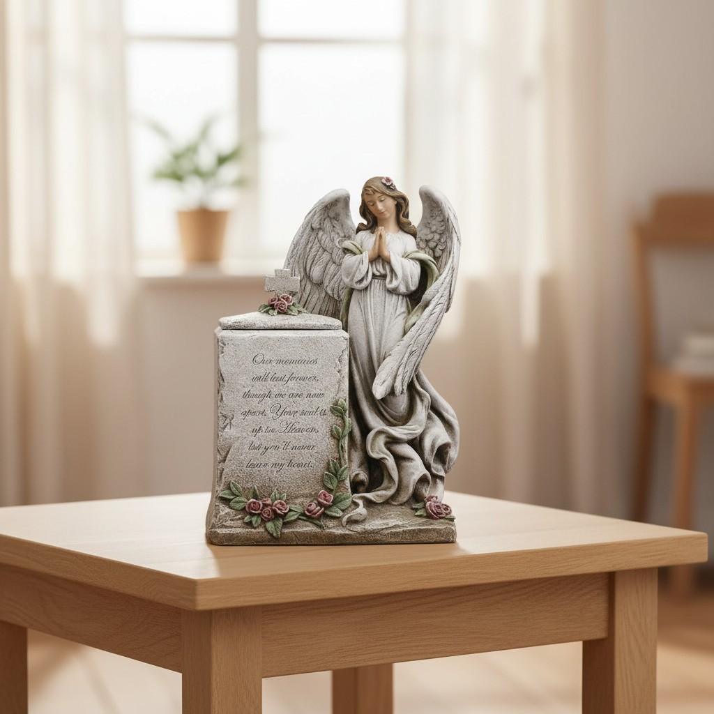 Elegant 8 x 12-Inch Praying Angel Urn Box with Touching Memorial Inscription