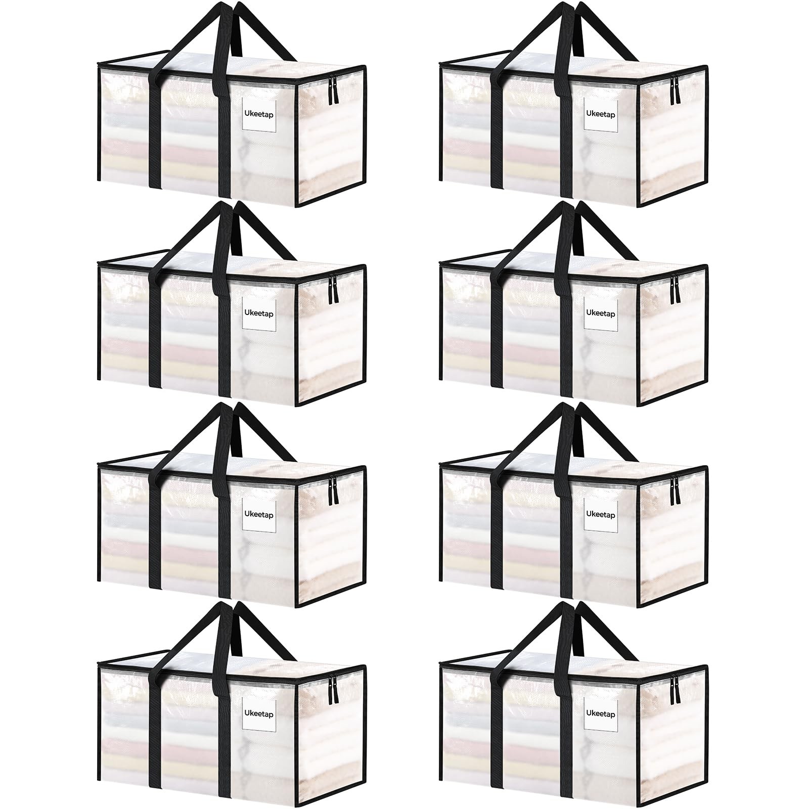 8 Pack Extra Large Heavy Duty Moving Bags, Clear Storage Bins with Lids, Rein...