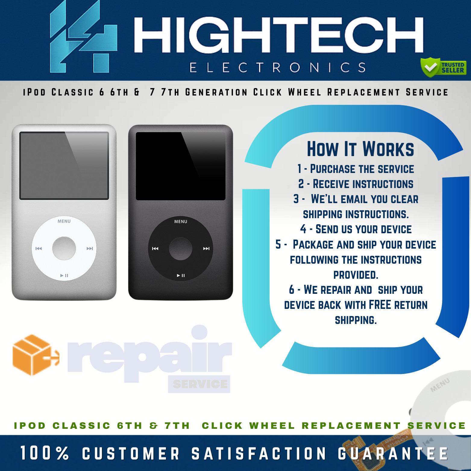 iPod Classic 6  6th & 7  7th Generation Click Wheel Replacement Repair Service