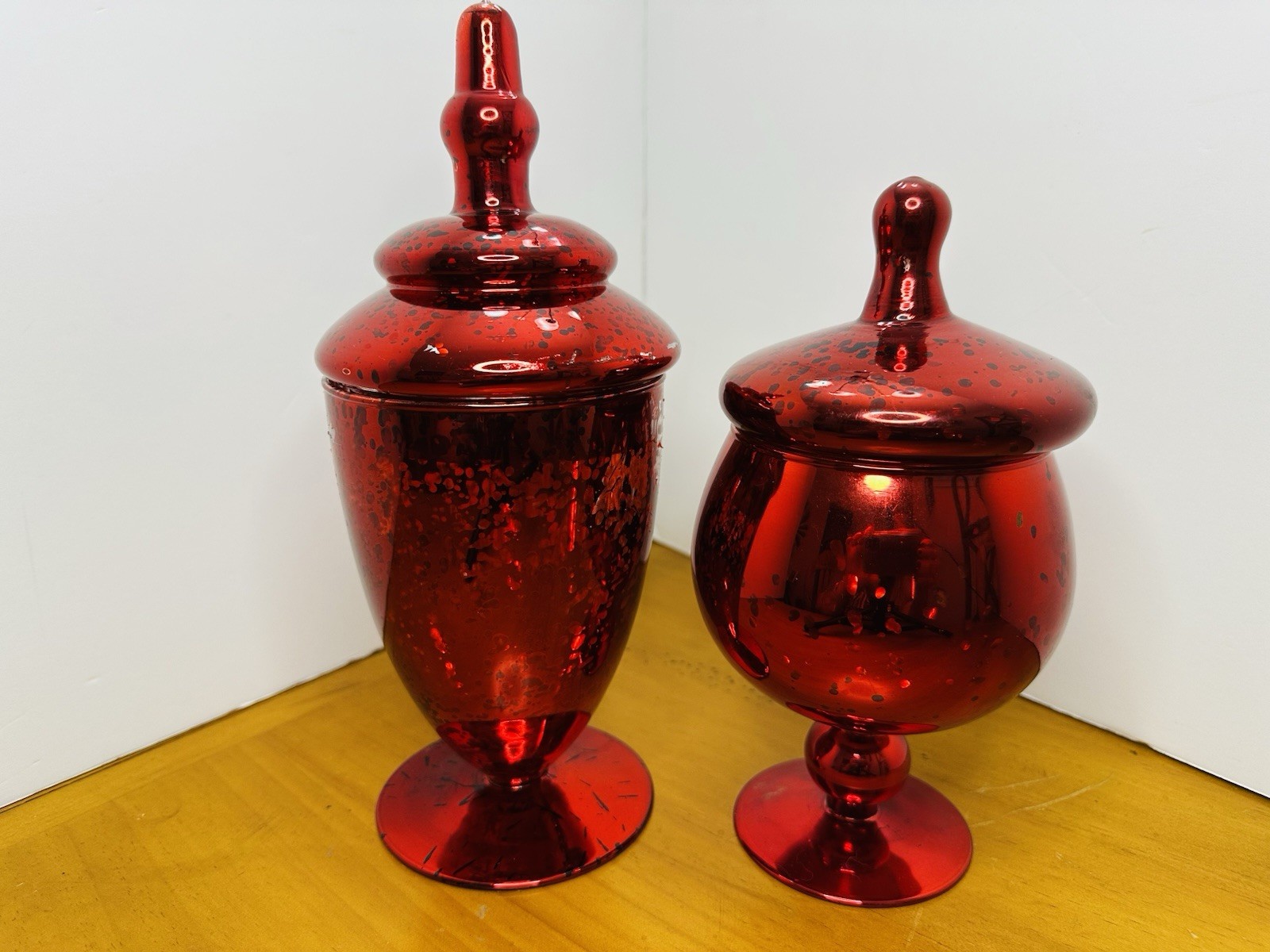 Red Mercury Glass Apothecary Jars Set Of 2