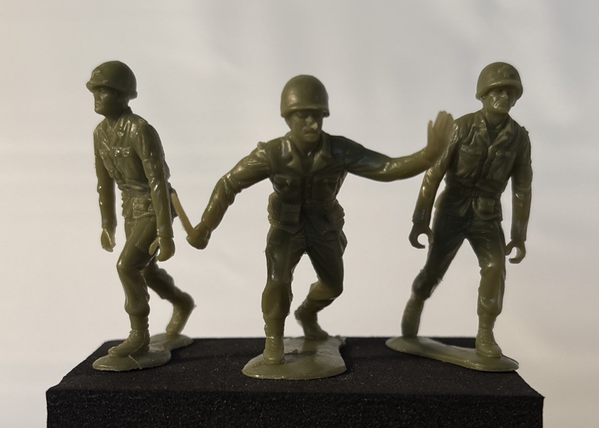 Vintage Louis Marx & Co. Original 2” Green Mini Toy Soldiers-WW2 Army Men Lot/3
