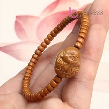 Natural Olive Core Handcarved Buddha Statue Bracelet Prayer Beads Amulet Bangle