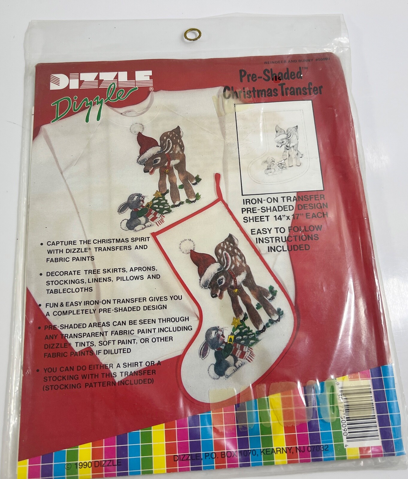 Dizzle Dizzler 1990  Pre Shaded Christmas Transfer Reindeer Bunny 50090  Pattern