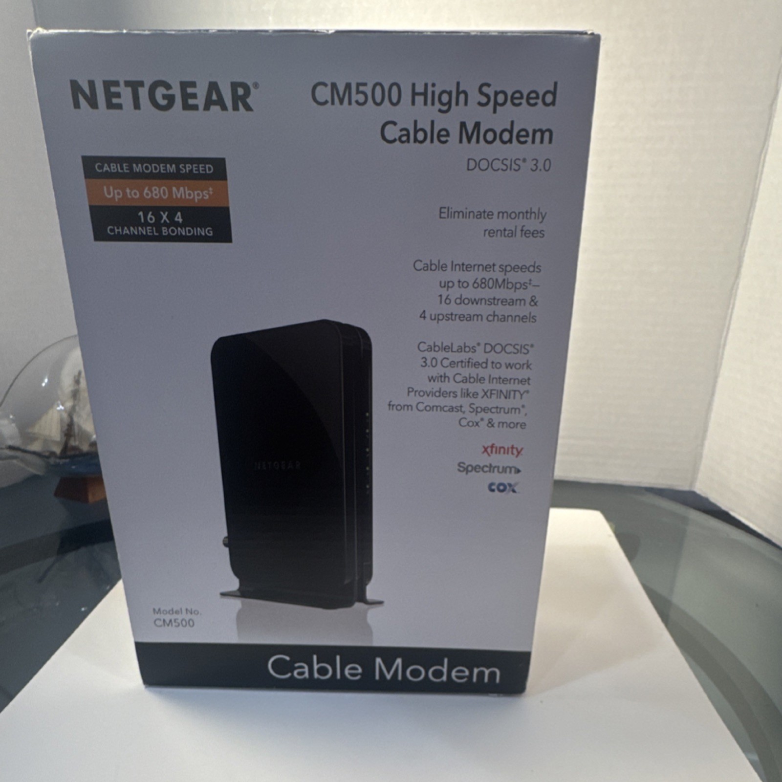 NETGEAR CM500 Cable Modem DOCSIS 3.0 680 Mbps 16x4 Channel Bonding Ethernet