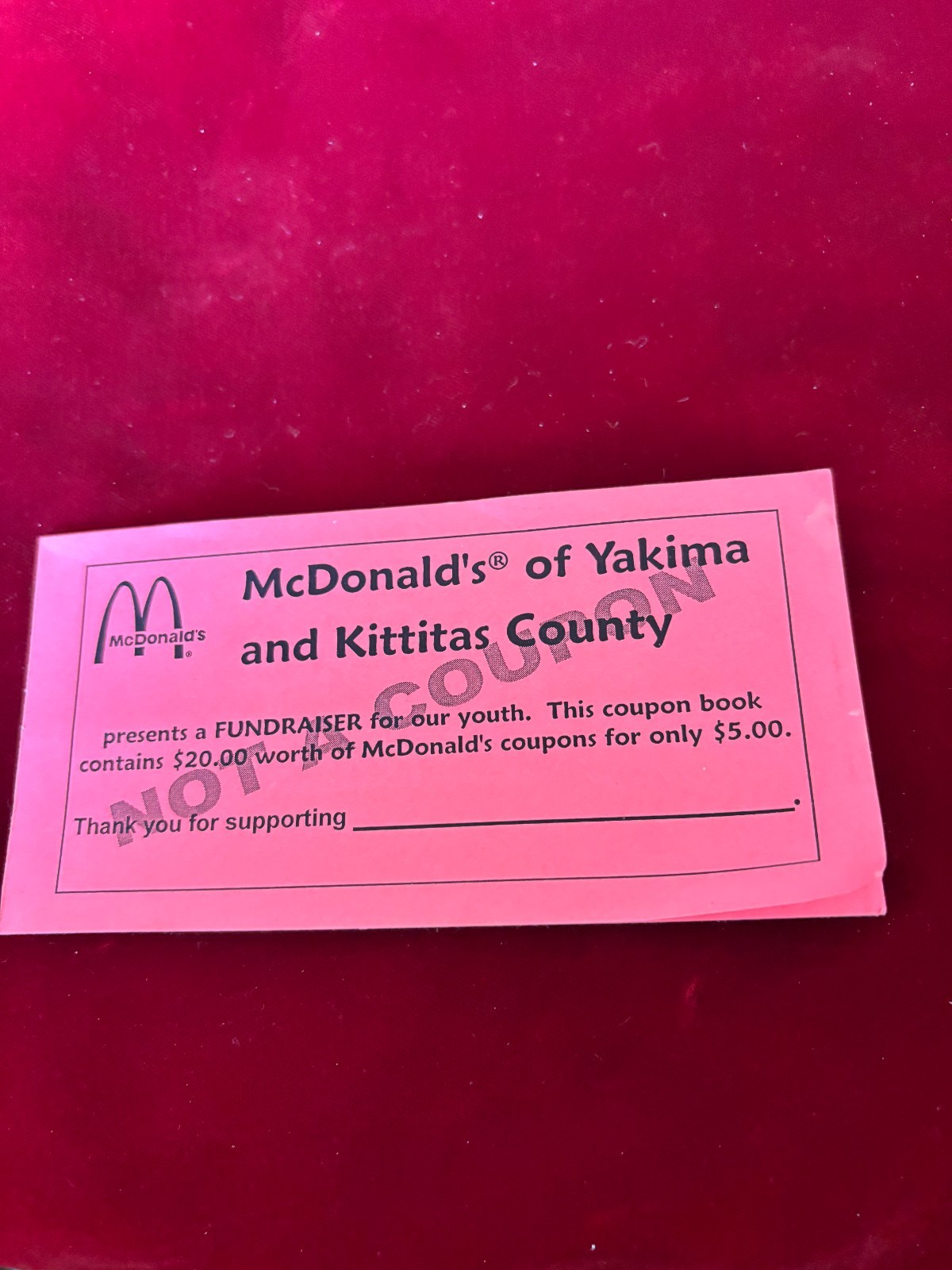 Yakima Kittitas County Washington McDonalds Fundraiser Coupon No Expiration Date