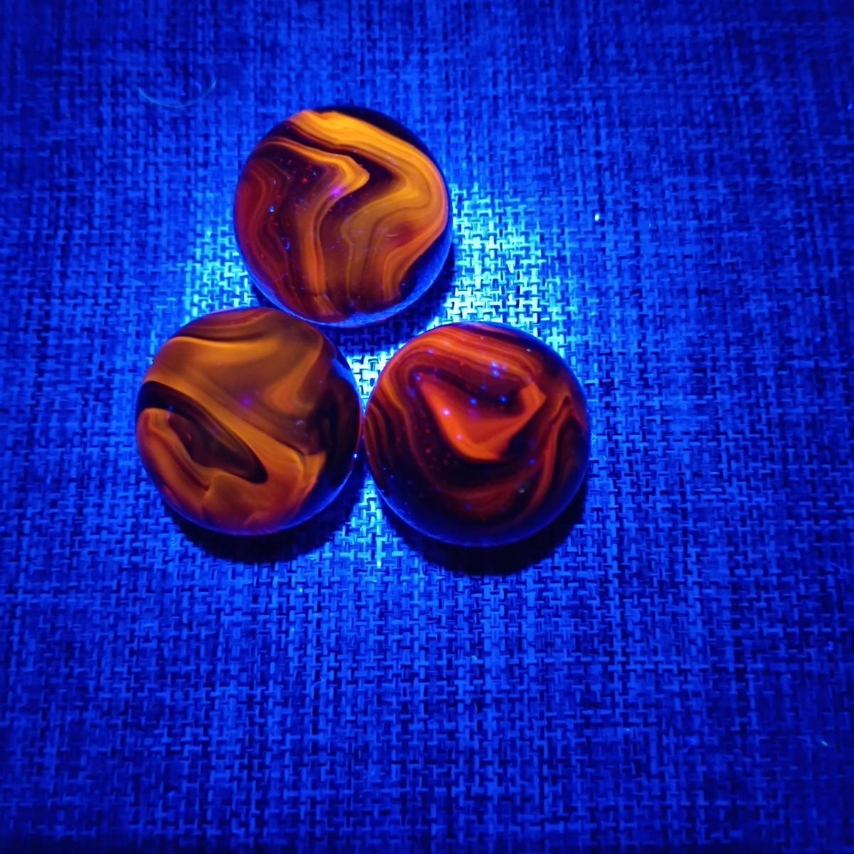 Vintage Red UV Cadmium Orange Swirl Cherry Red Glass Marbles Lot of 3