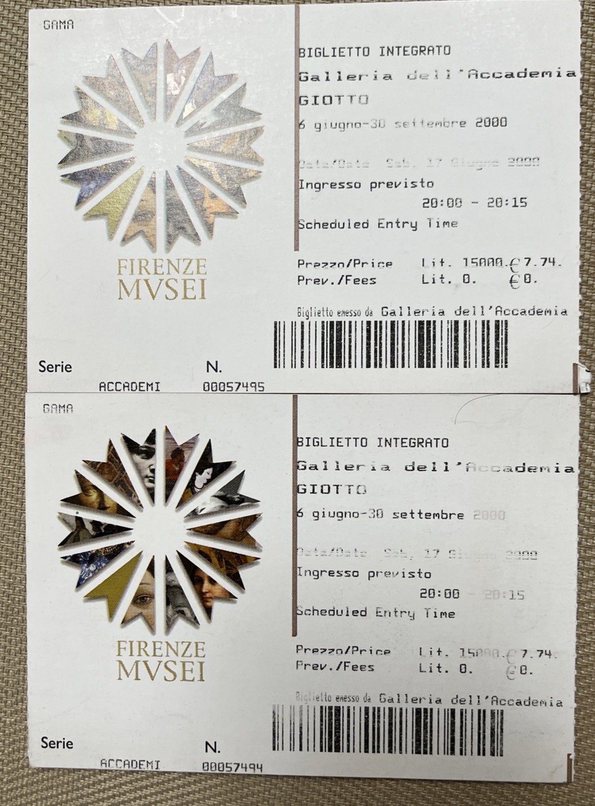 2 Firenze MVSEI Galleria dell Accademia 2000 Giotto Tickets Passes