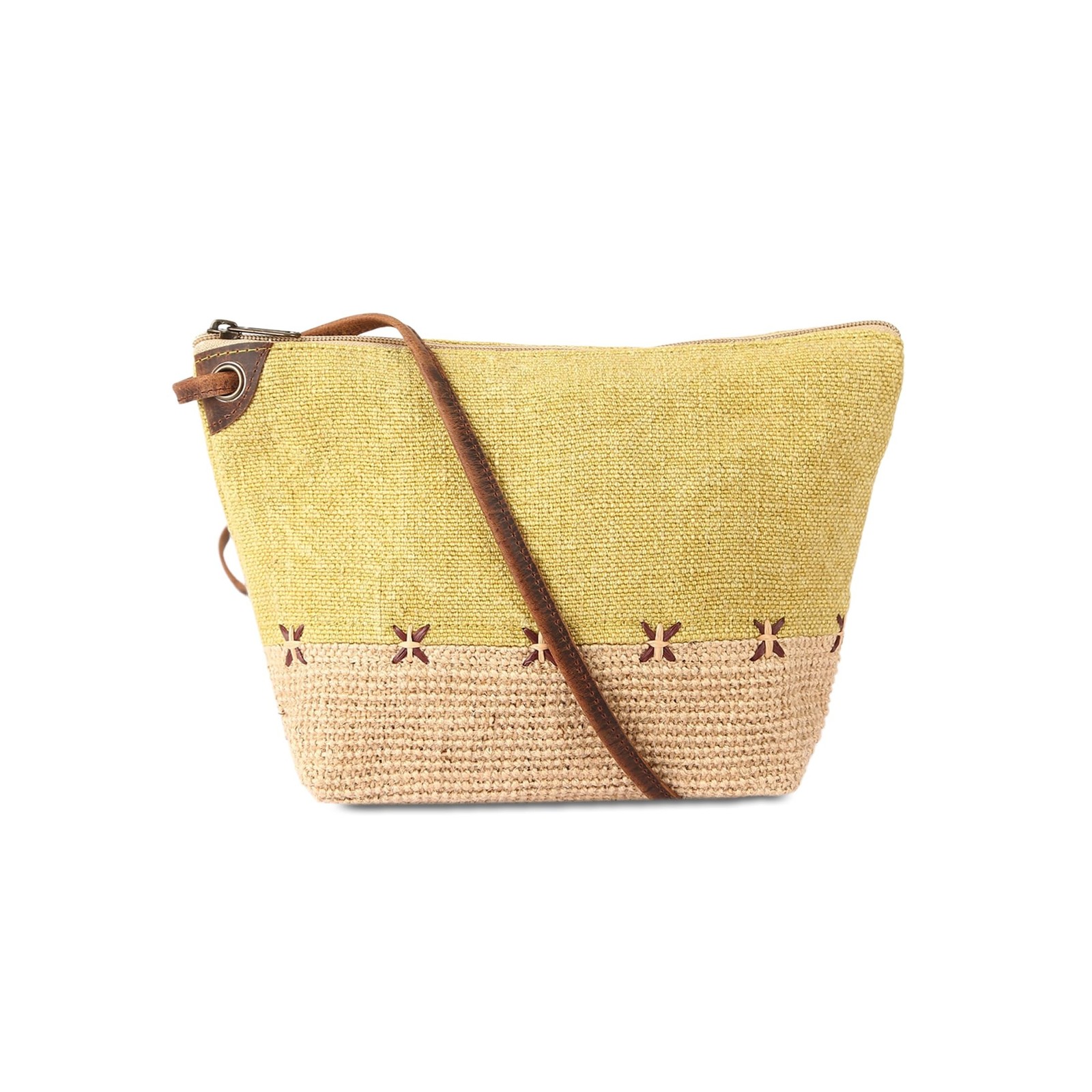 KomalC Stylish Slingbag for Women made with Jute & Premium Buffalo Leather | ...