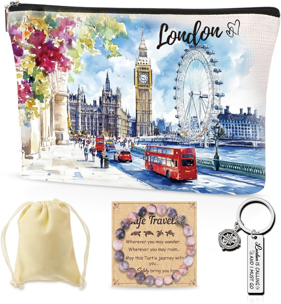 London Makeup Bag Gifts for Women, London Souvenirs Cosmetic Bag Travel Essentia