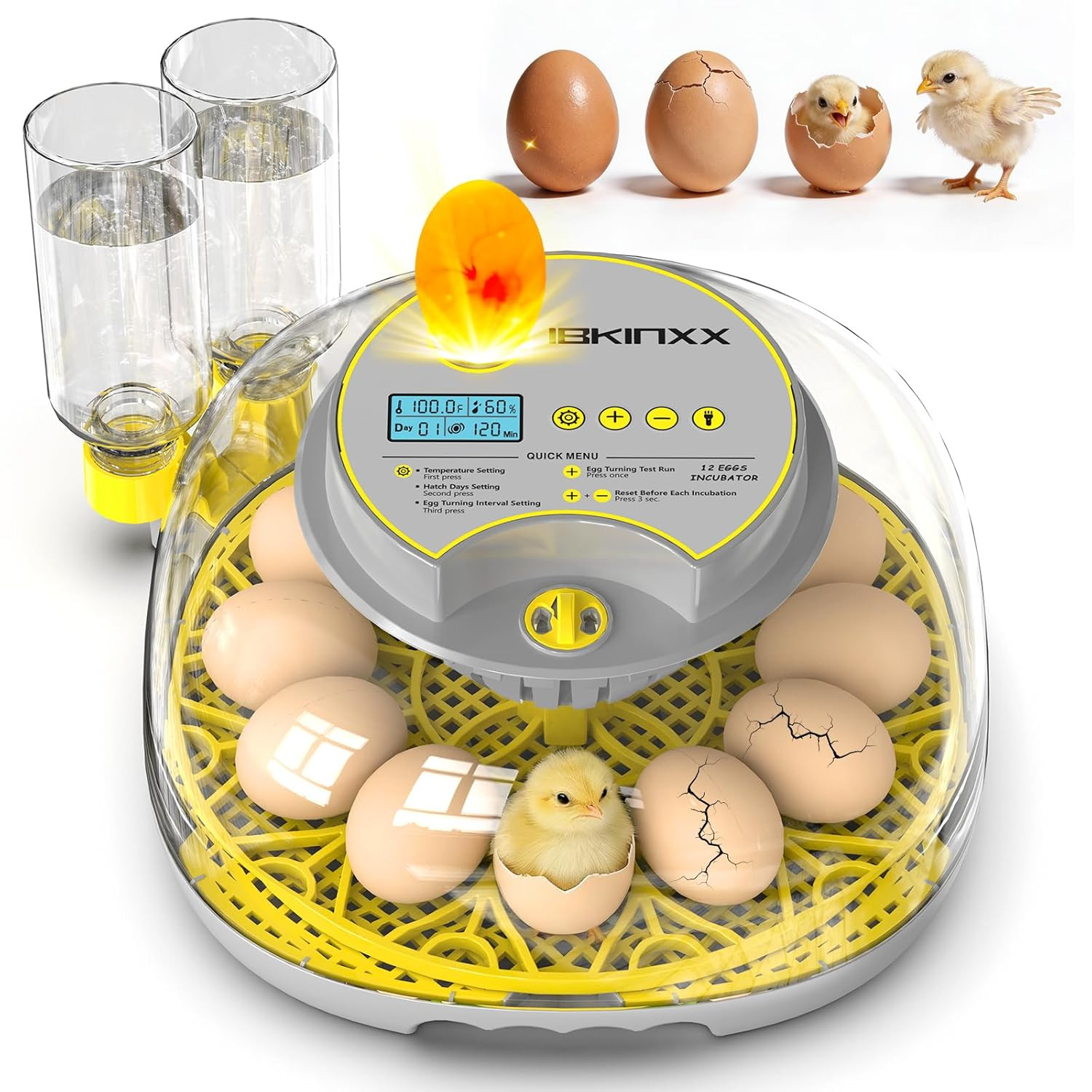 12-Egg Capacity Incubator with Automatic Turner, Temp & Humidity Control, Grey