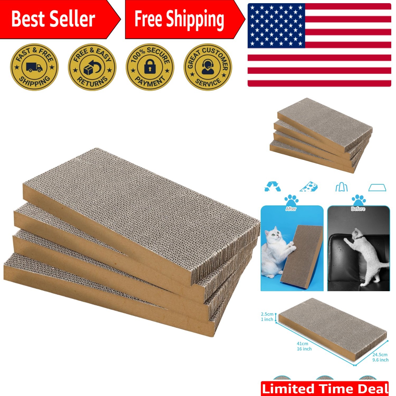 High-Quality Cat Scratching Pad Refill - Non-Toxic Cardboard for Happy Pets