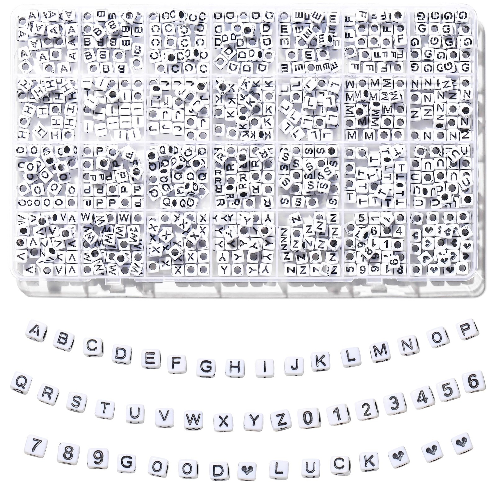 Ywmimn 730pcs Square Letter Beads, 28 Styles 6x6mm, Black and White 