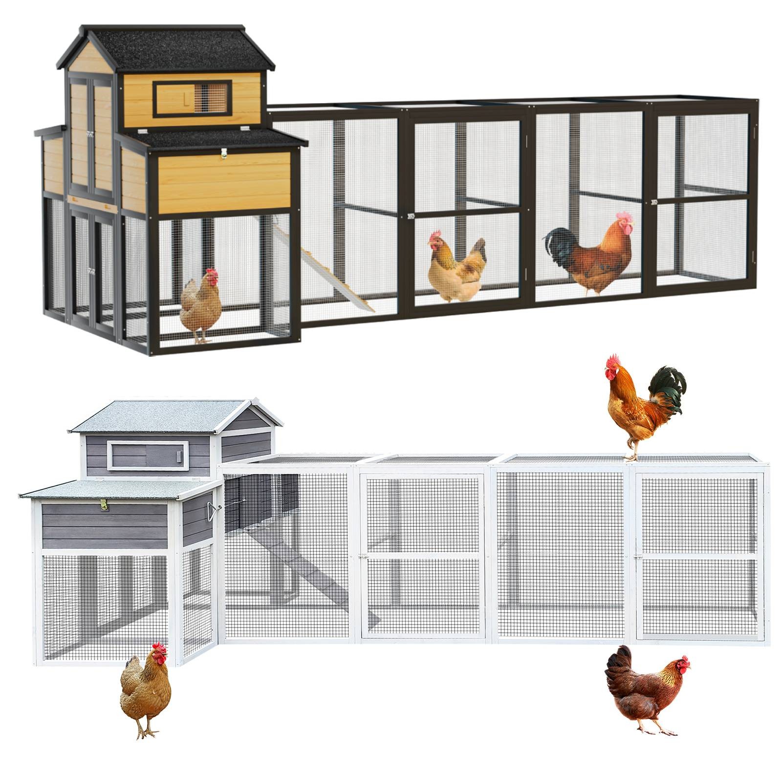 150" Large Wooden Chicken Coop Outdoor Poultry Hen House with Run & Nesting Box