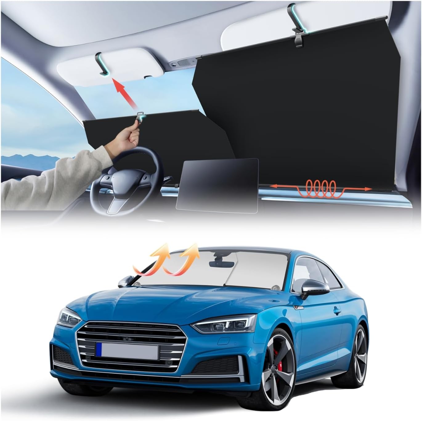 2026 Upgraded Universal Windshield Sun Shade for Car - Adjustable Auto Retractab