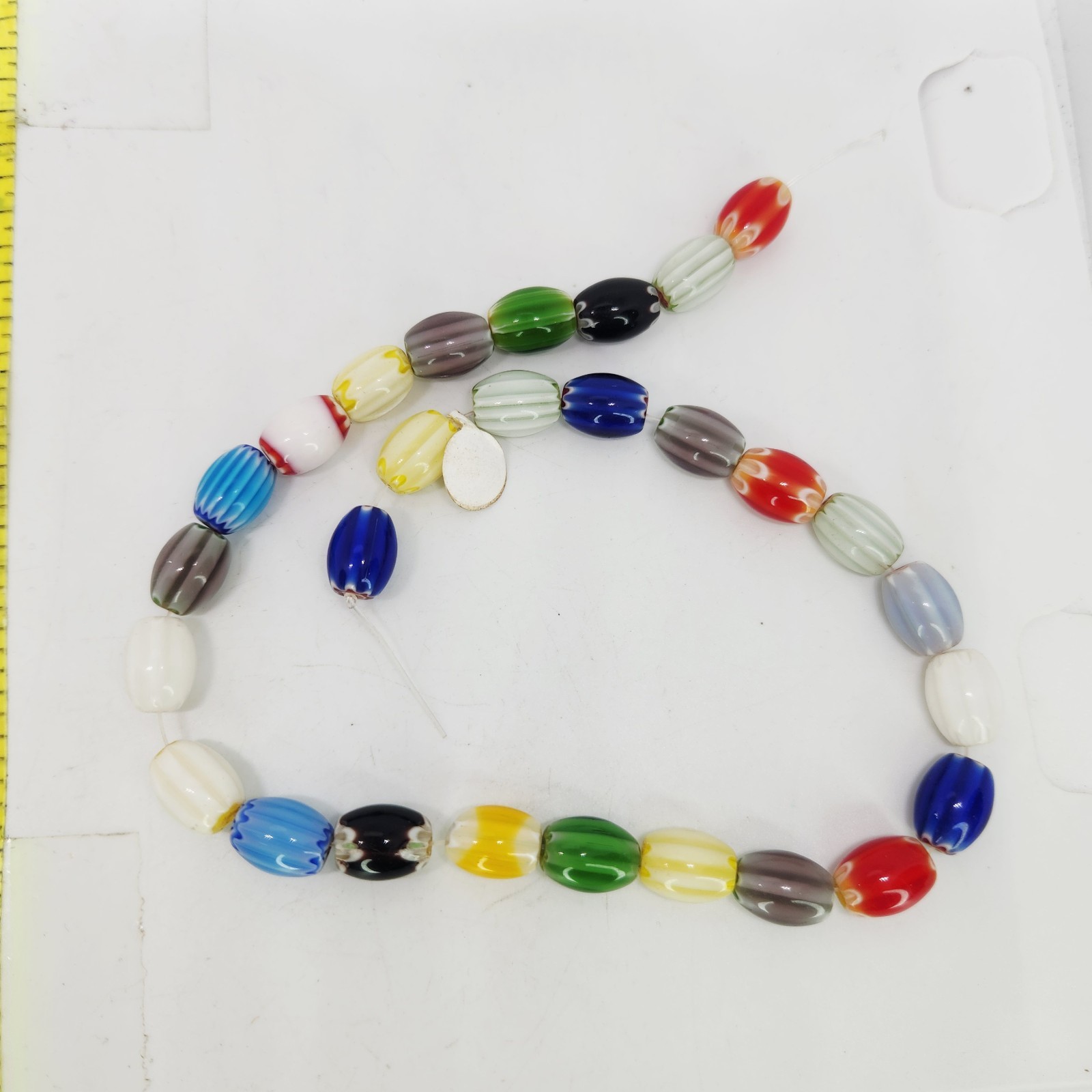 Vintage Millefiori Mixed Colors Chevron Strand African Trade Beads Barrel 28 Ct