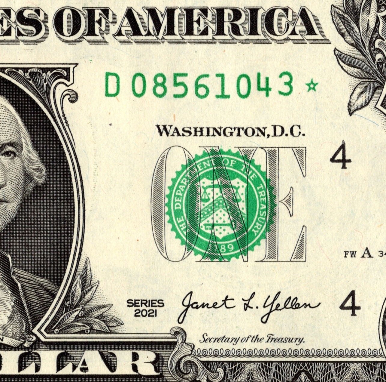 2021 D Star Note One Dollar Bill Regular Run Pack Note D08561043*