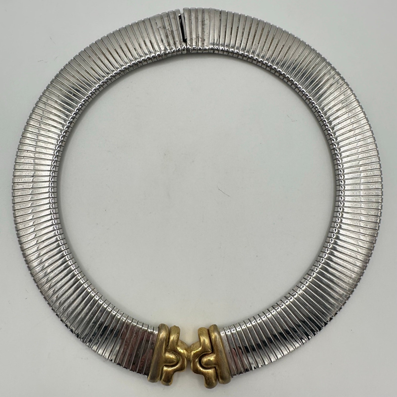 Ciner signed vintage silver gold two tone statement collar necklace