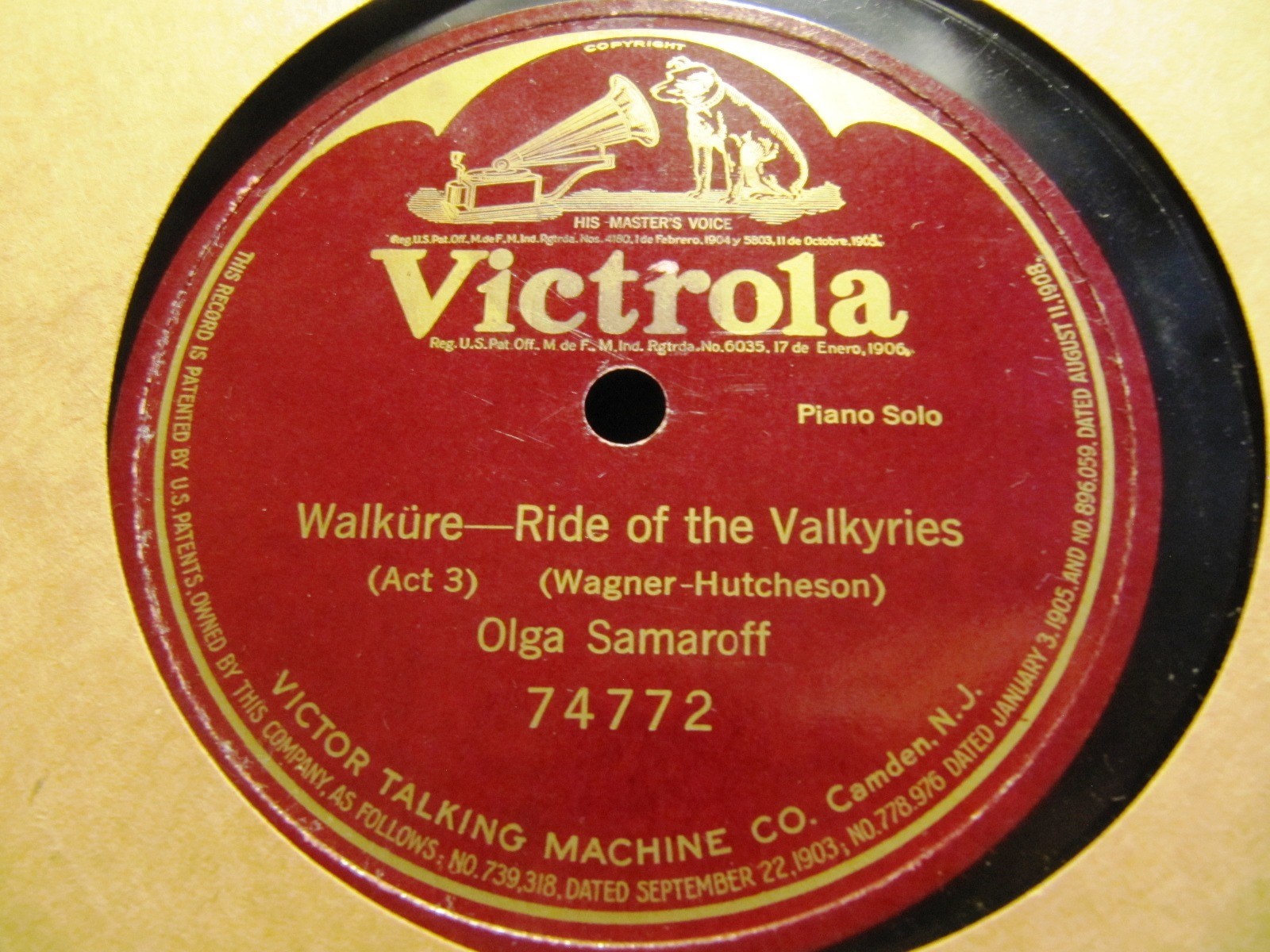 Only REC' HUTCHESON Wagner Walkürenritt 1922 Olga Samaroff Piano Victor 74772