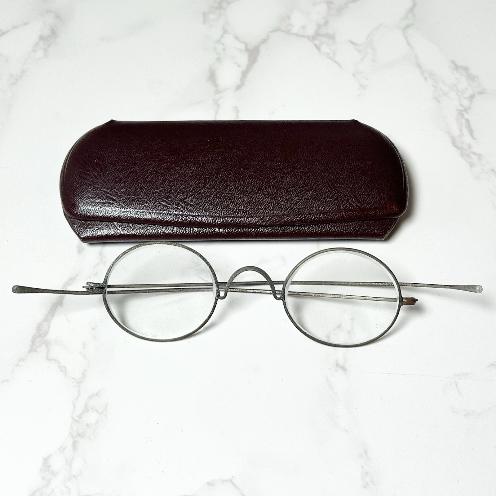 Antique Metal Frame Eye Glasses & Case Optometrist
