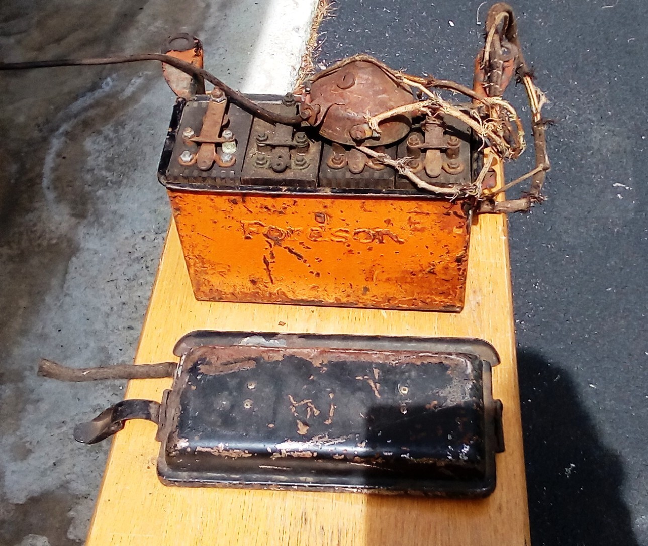 Antique Original Fordson Battery Case With Batteries Collectible