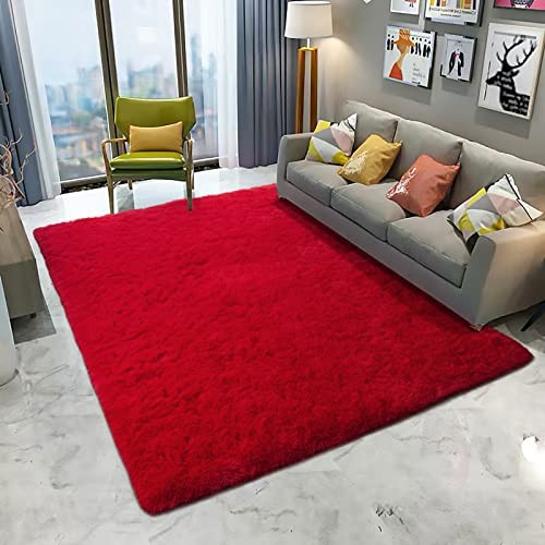  Red Rug 6x9 Feet - Fluffy Red Area Rugs for Bedroom Shaggy 6' X 9' Living 