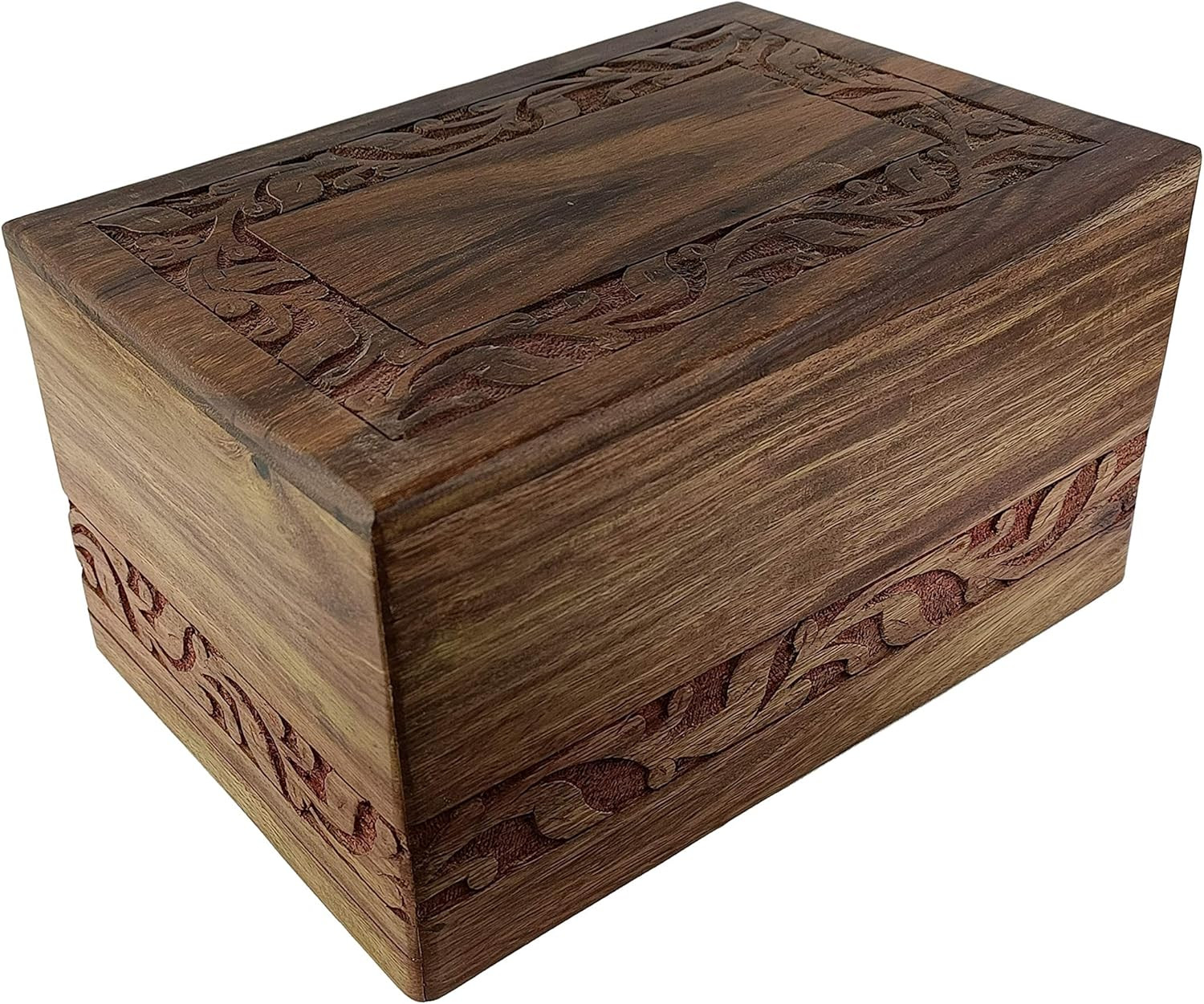 Wooden Urn Box - Urn for Human Ashes Funeral Cremation Urn with Hand Carved Desi