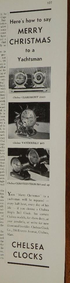 Magazine Ad* - 1938 - Chelsea Clocks - Maritime clocks - Christmas