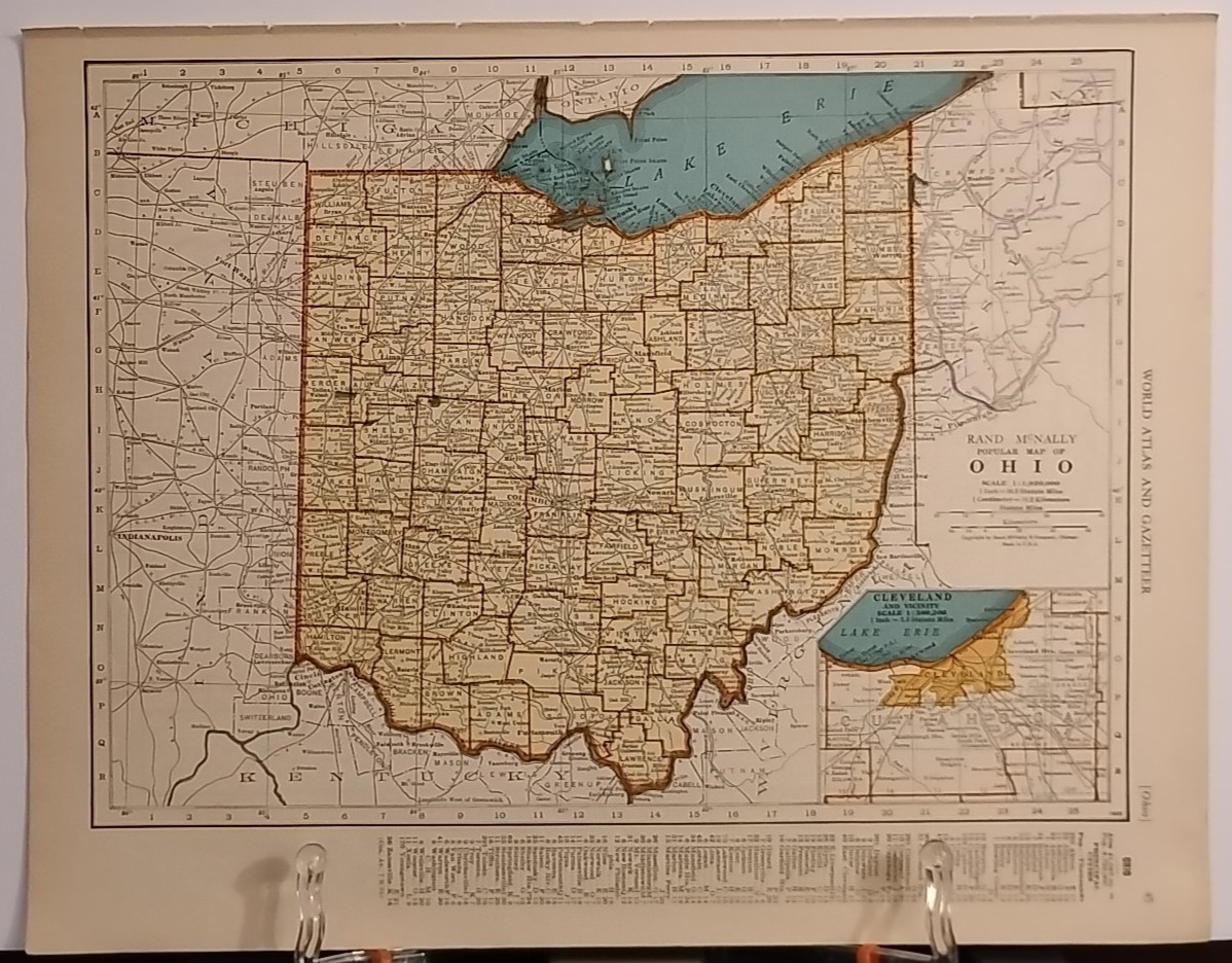 1940 Vintage OHIO Map Antique Old from Collier's World Atlas & Gazetteer