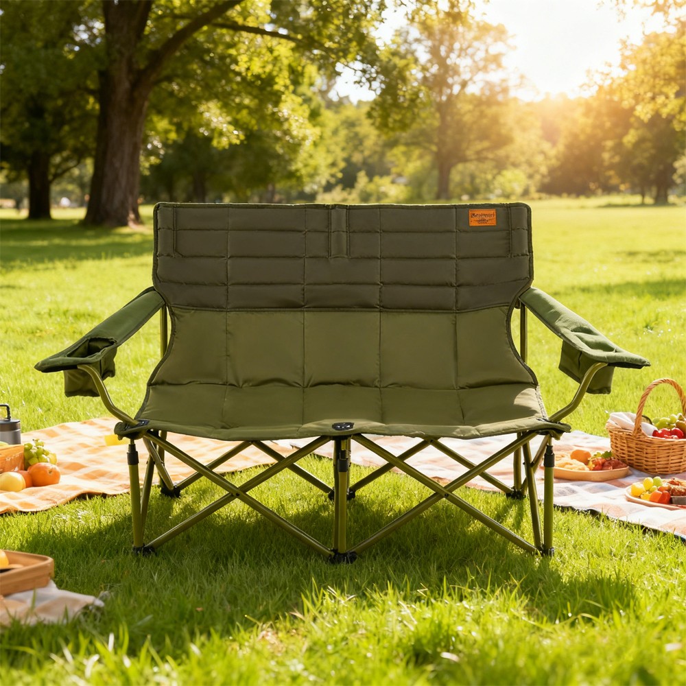 Oversized Camping Chair Folding Loveseat Camping Couch With Cup Holders & Thick 