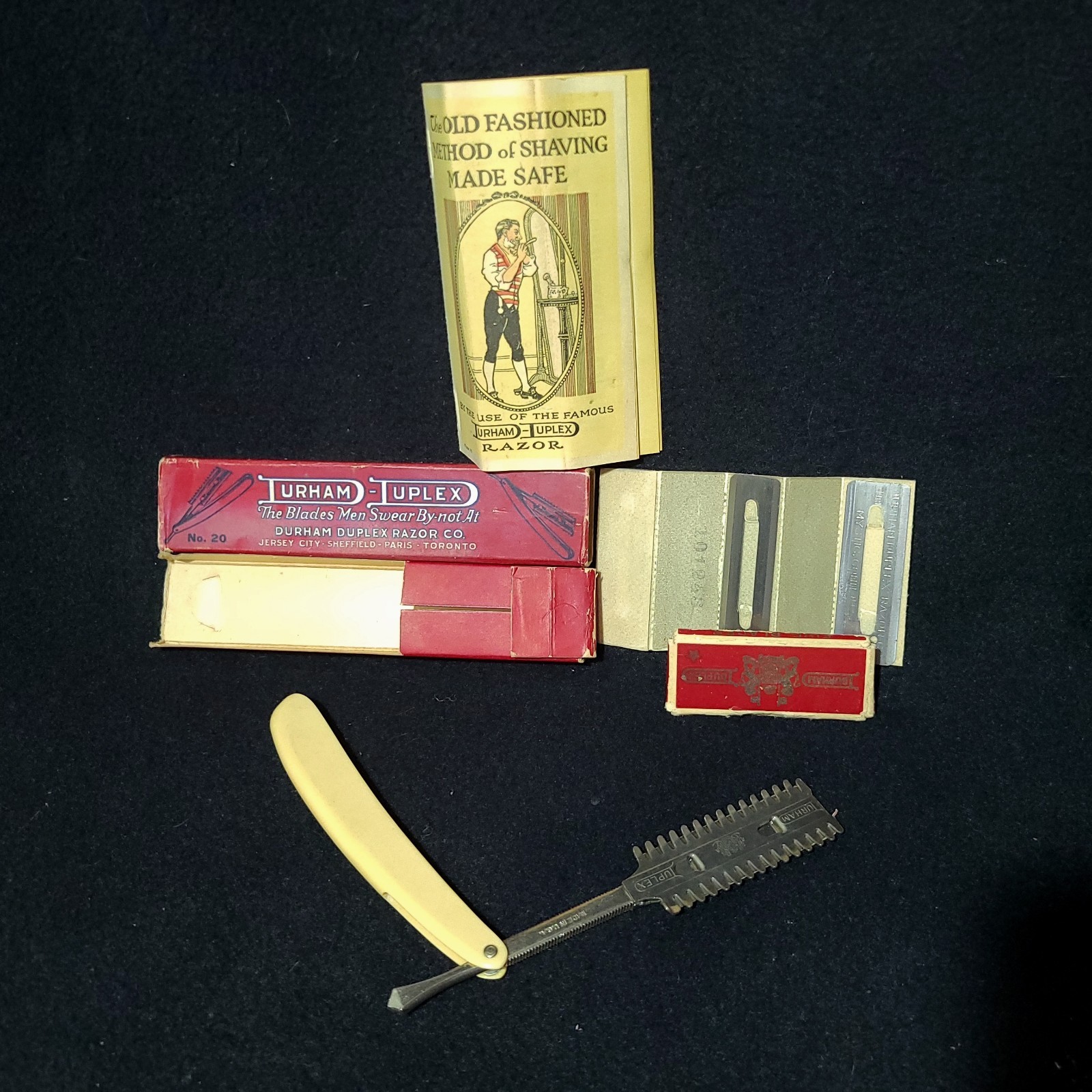 VTG Razor 50's Durham Duplex Durham Straight Razor Original Box No 20 & Blades