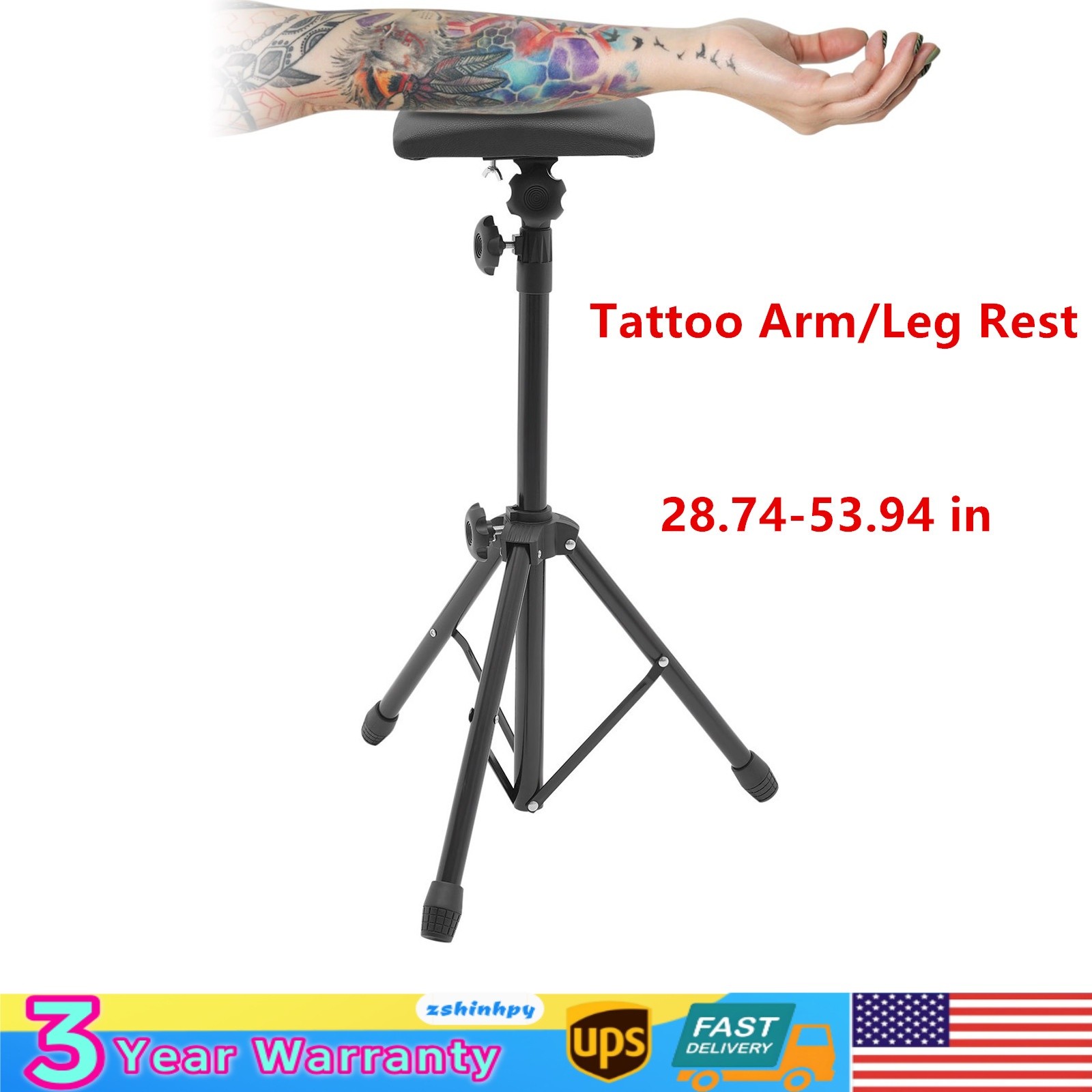 Black Heavy Duty Tattoo Armrest Adjustable Sponge Pad Arm Leg Rest Tripod Stand
