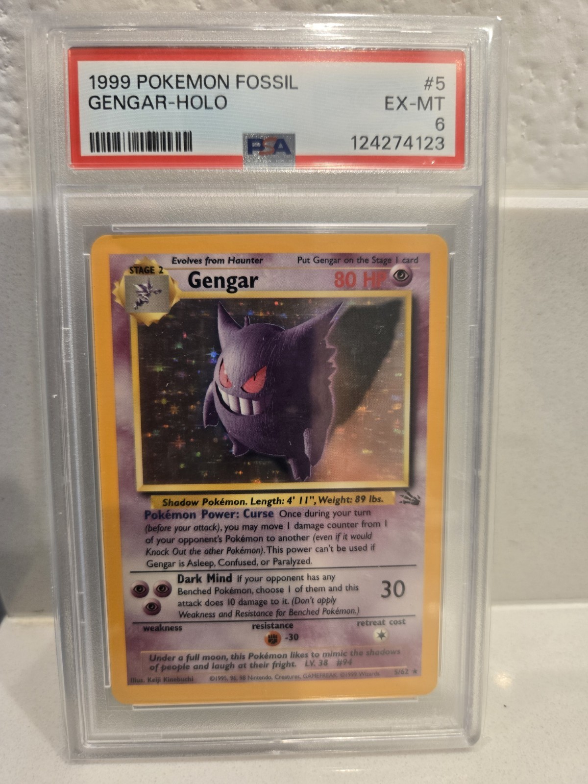 1999 Gengar-Holo Pokemon Fossil #5/62 PSA 6 Excellent-Mint Condition Card