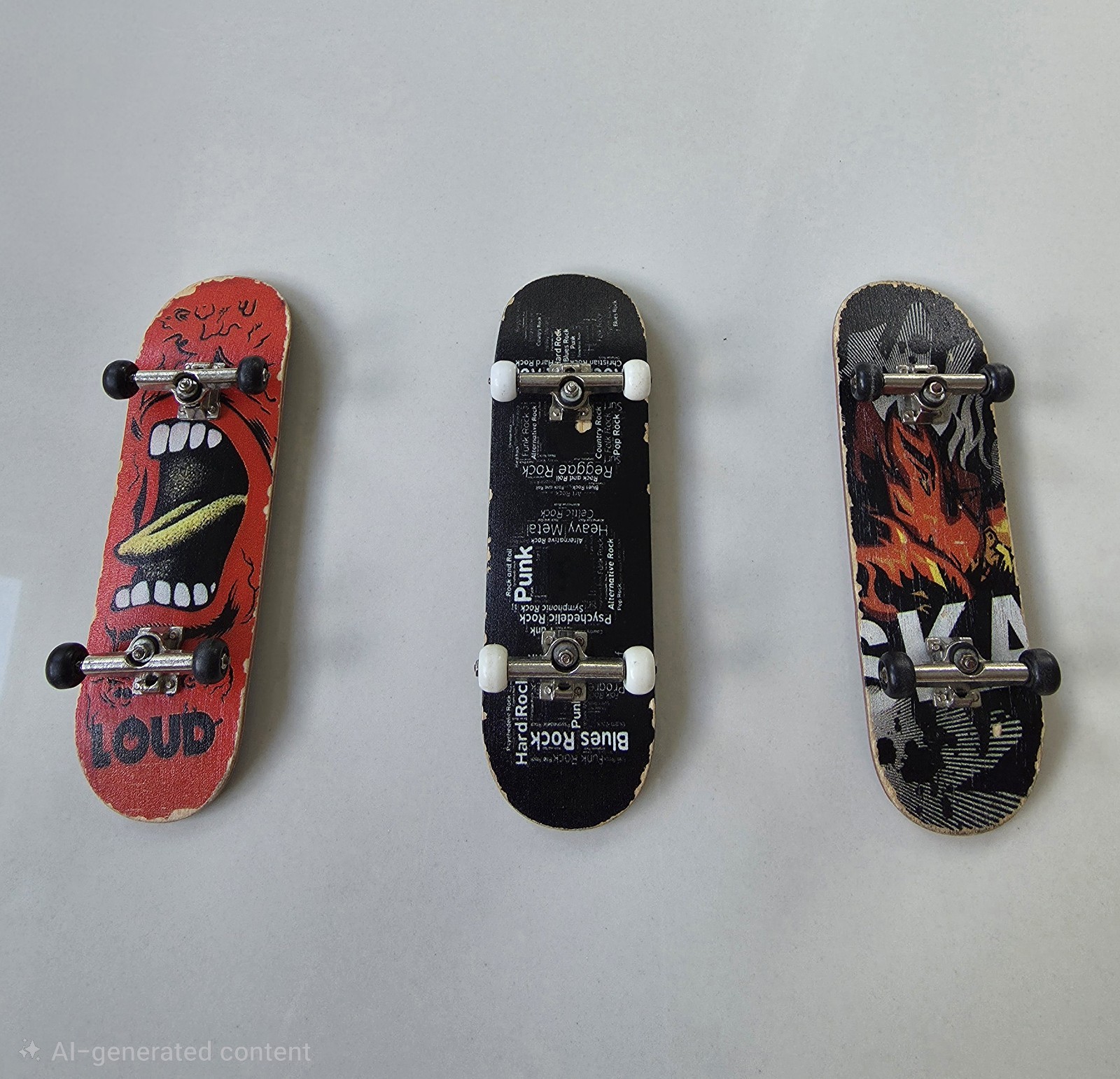 Lot of 4 Fingerboards Loud Blue Rock Punk Greedy Flame Designs with Tool