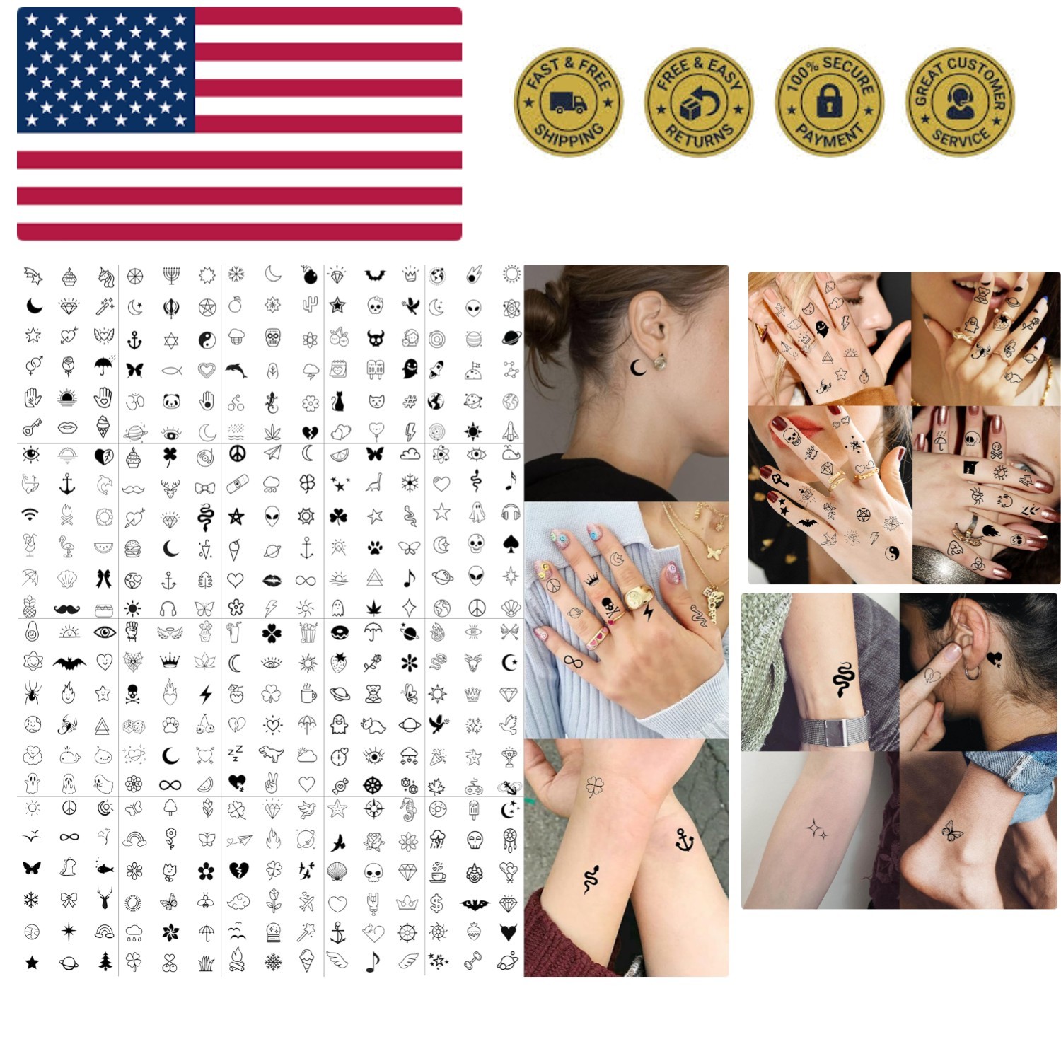 28 Sheets 504 PCS Tiny Small Temporary Tattoos For Women Men Finger Hands, Ca...