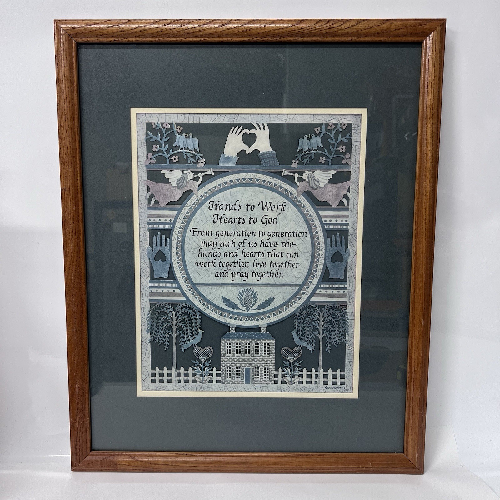 Decorative framed paper cutout artwork Vintage 80-90s Heart Signed