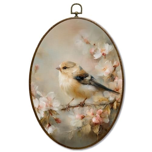 JQF Vintage Bird Floral Oval Wall Decor, Farmhouse Rustic Sparrow Floral bird-3