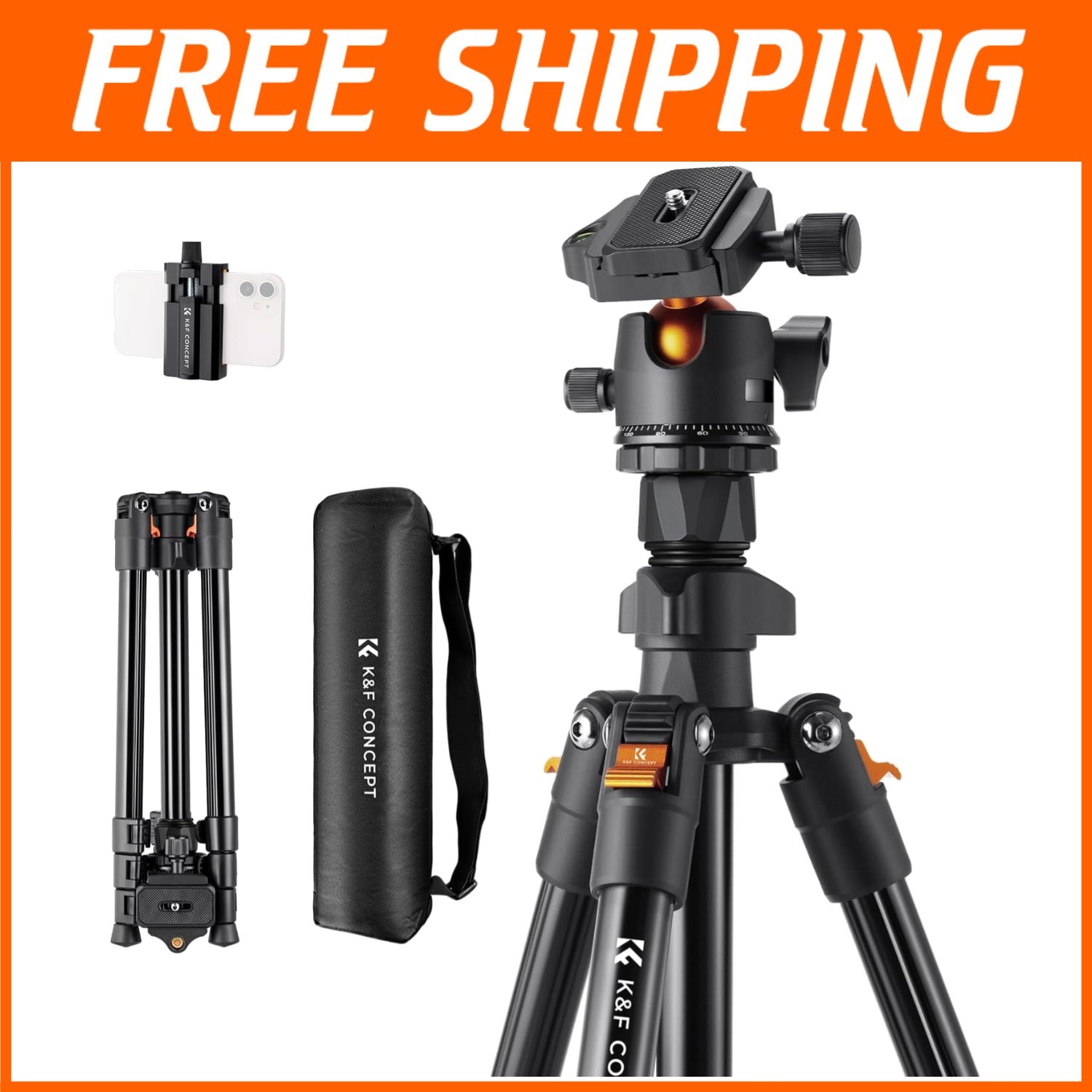 Lightweight 64" Camera Tripod with 360° Ball Head