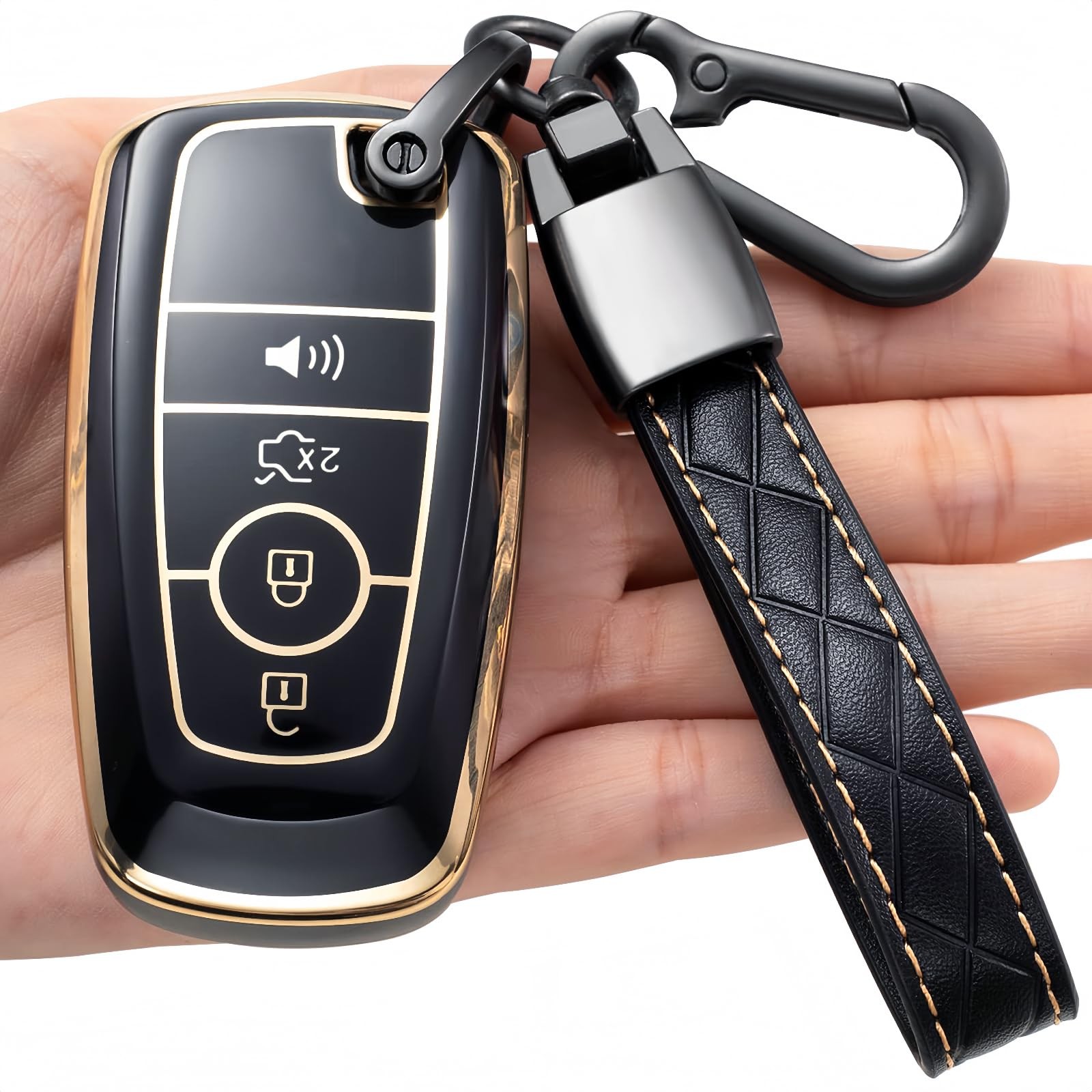 Kespevn for Ford Key Fob Cover Soft TPU with Keychain Full 4 Buttons, A Black 