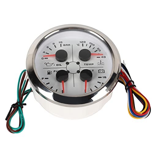 4in1 Oil Pressure Gauge, 85mm Voltmeter Fuel Level Oil Pressure White °C/BAR
