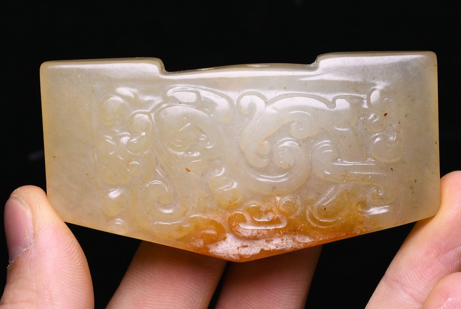 China Dynasty Old Jade Carved Dragon Loong Beast Pattern Exorcism Amulet Pendant