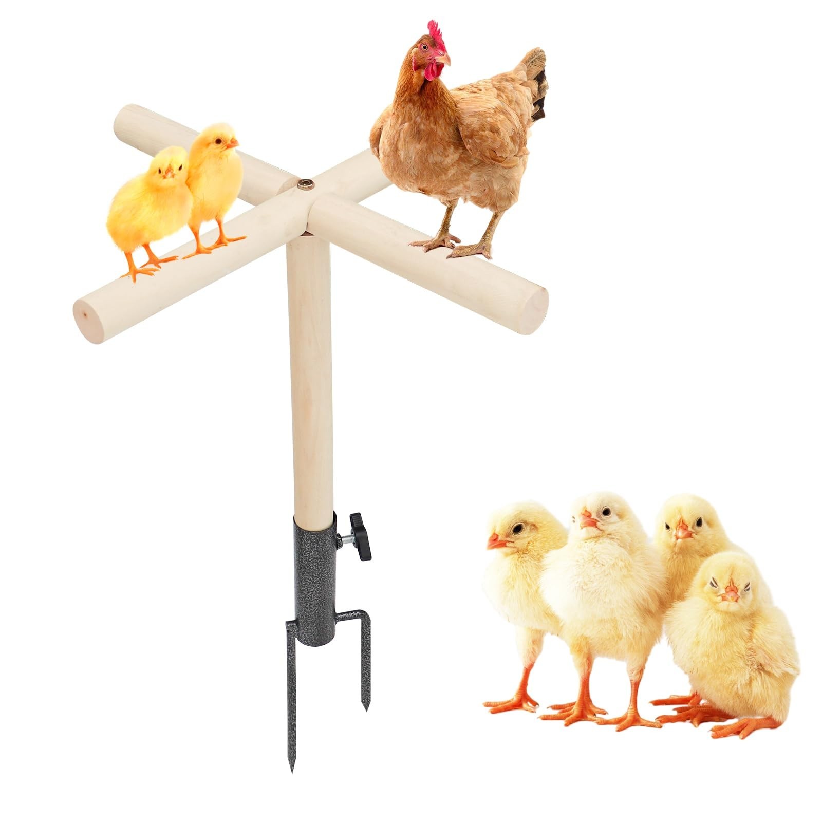 Chicken Perch for Coop, Wooden Chick Perch Stand with Metal Ground Plug, Chic...